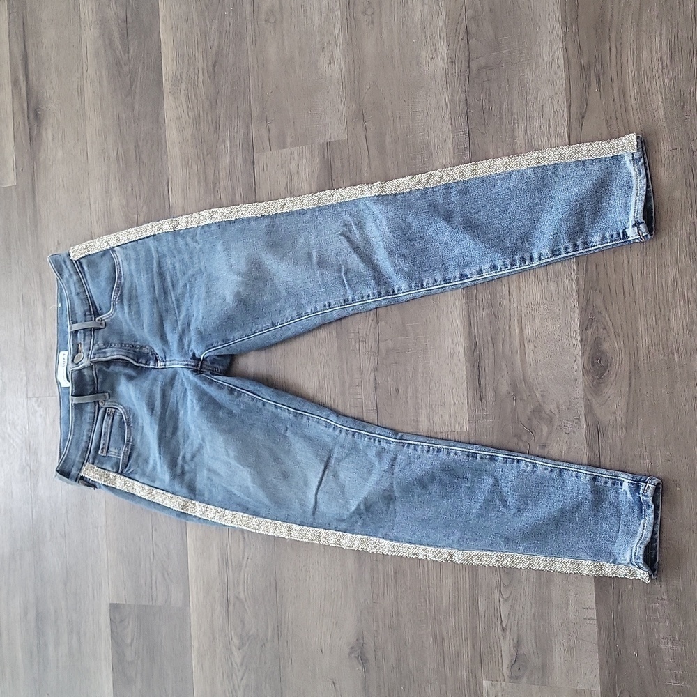 LOFT Made & Loved Beaded Sparkle Stripe Skinny Jeans, Light Blue Size 4 / 27